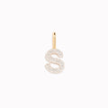 Diamond Initial Pendant 14k Gold - S with sparkling diamonds on a white background for layering on necklaces