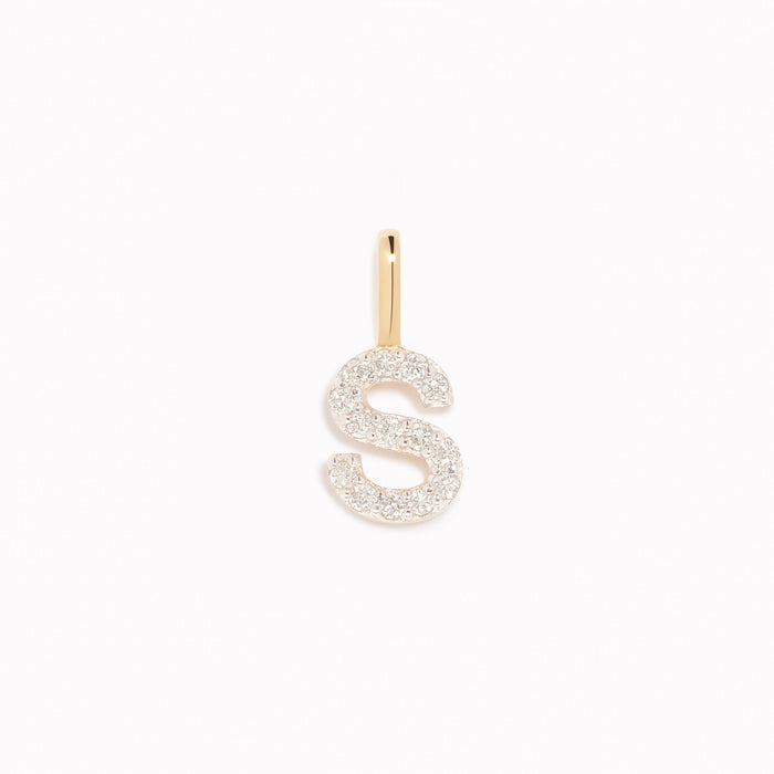 Diamond Initial Pendant 14k Gold - S with sparkling diamonds on a white background for layering on necklaces