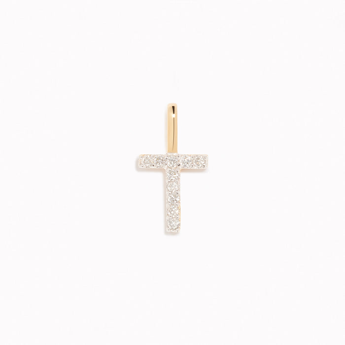 Diamond Initial Pendant 14k Gold - T with sparkling diamonds on a white background showing fine craftsmanship