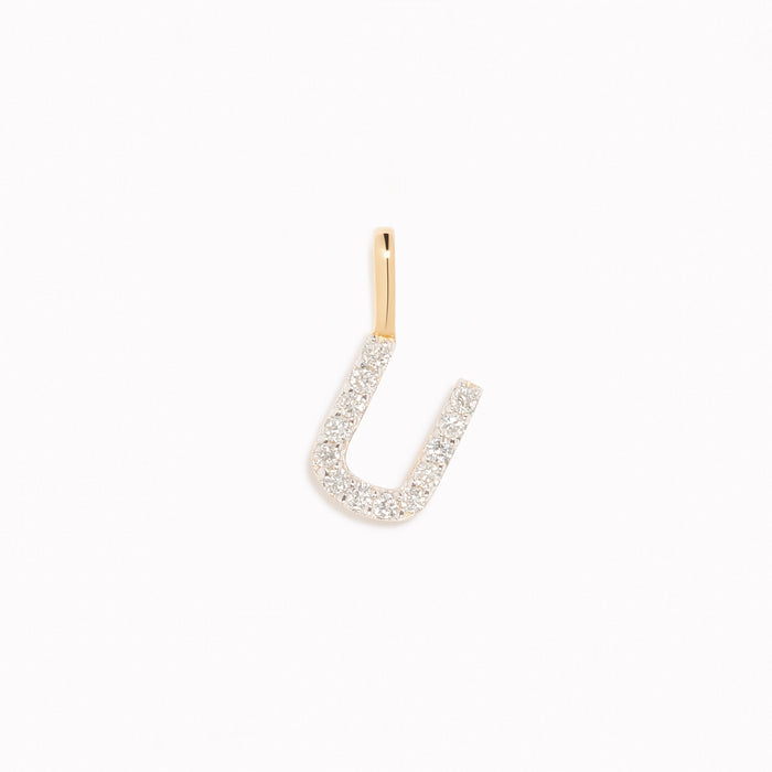 Diamond Initial Pendant 14k Gold - U featuring brilliant diamonds set in 14k gold on a white background