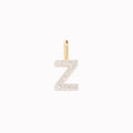 Diamond Initial Pendant 14k Gold - Z with brilliant diamonds set on a polished gold base against a white background