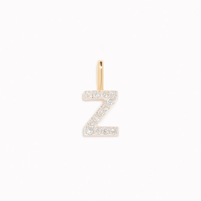 Diamond Initial Pendant 14k Gold - Z with brilliant diamonds set on a polished gold base against a white background