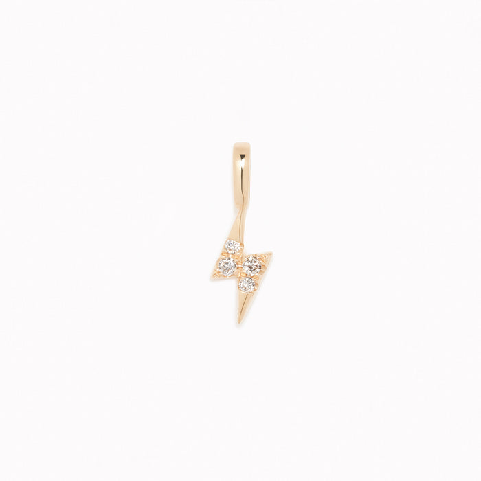 Diamond Lightning Bolt Charm 14k Gold with round diamonds set in yellow gold on a white background