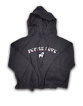 LADIES CORDUROY CROPPED HOODIE, CHARCOAL SUPER SALE PUPPIE LOVE