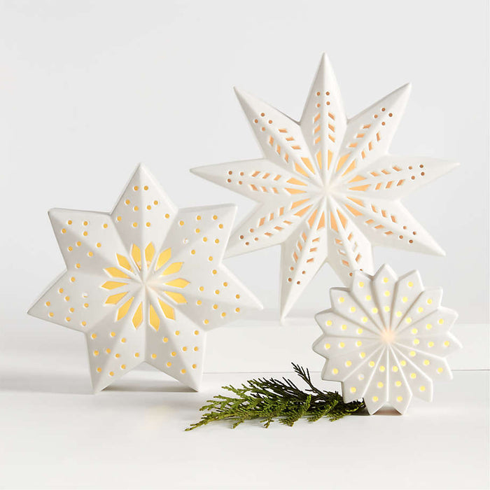 Large LED White Holiday Ceramic Snowflake 9"