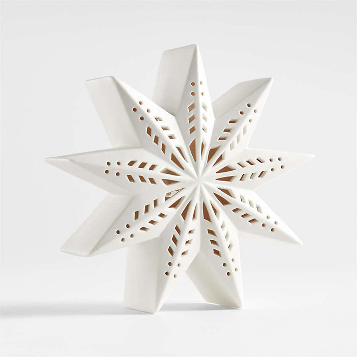 Large LED White Holiday Ceramic Snowflake 9"