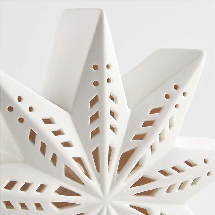 Large LED White Holiday Ceramic Snowflake 9"