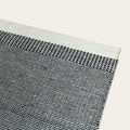 Close-up of a woven black and white patterned rug on a light gray background #ashblack