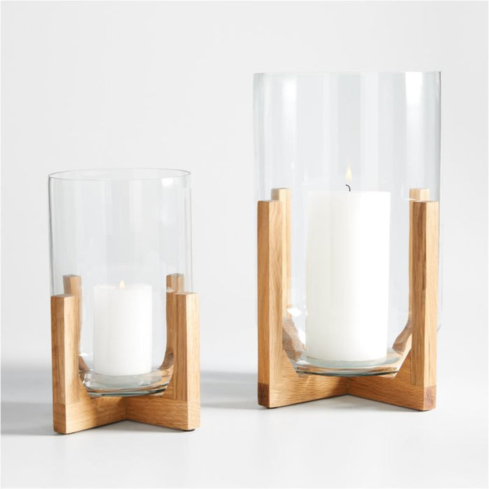 Lois Glass Hurricane Candle Holder with Wood Base 8.5"