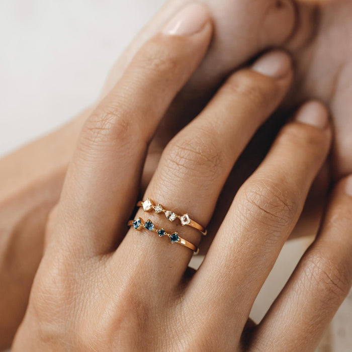 London blue topaz ring with irregular stones in gold vermeil