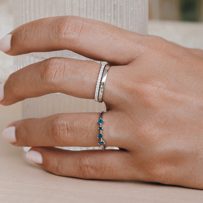 Sterling silver rings with london blue topaz and white topaz gemstones