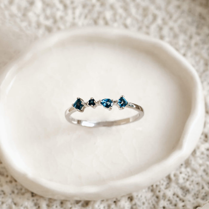 London blue topaz ring with irregular stones in silver