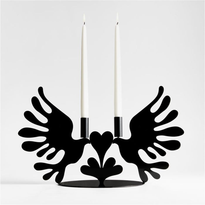Lovebirds Black Metal Candelabra by Lucia Eames