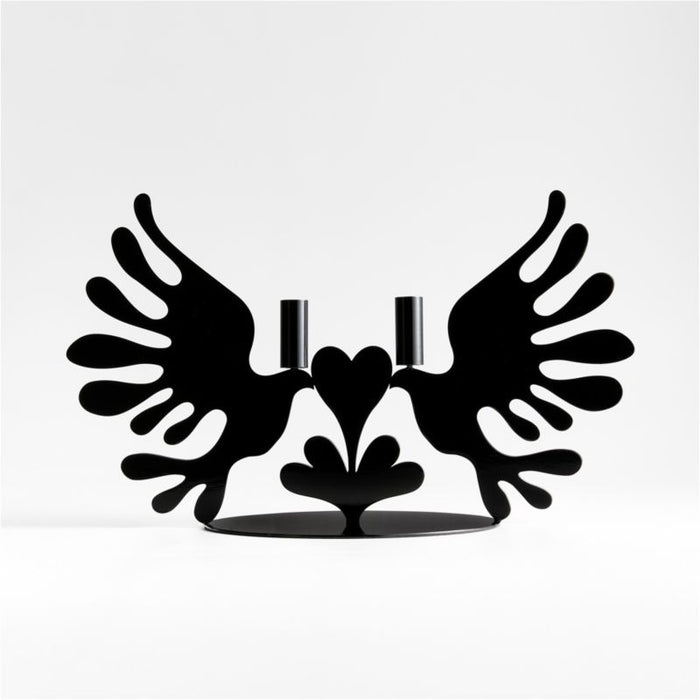 Lovebirds Black Metal Candelabra by Lucia Eames