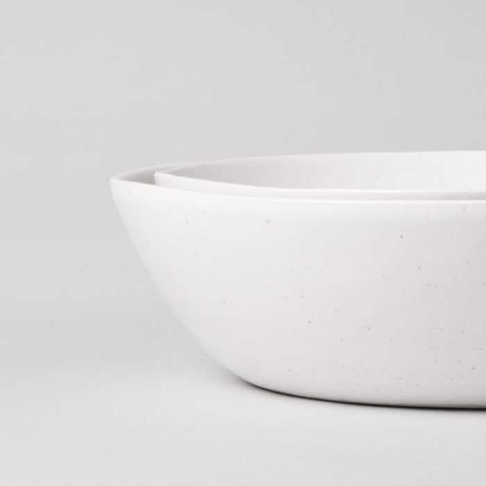 Low serving bowls serveware by Fable Home, shown in a speckledwhite finish. – #speckledwhite