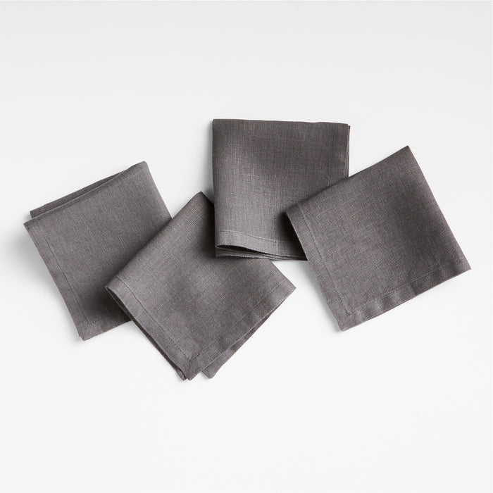 Marin Storm Grey European Flax ®-Certified Linen Cocktail Napkins, Set of 4