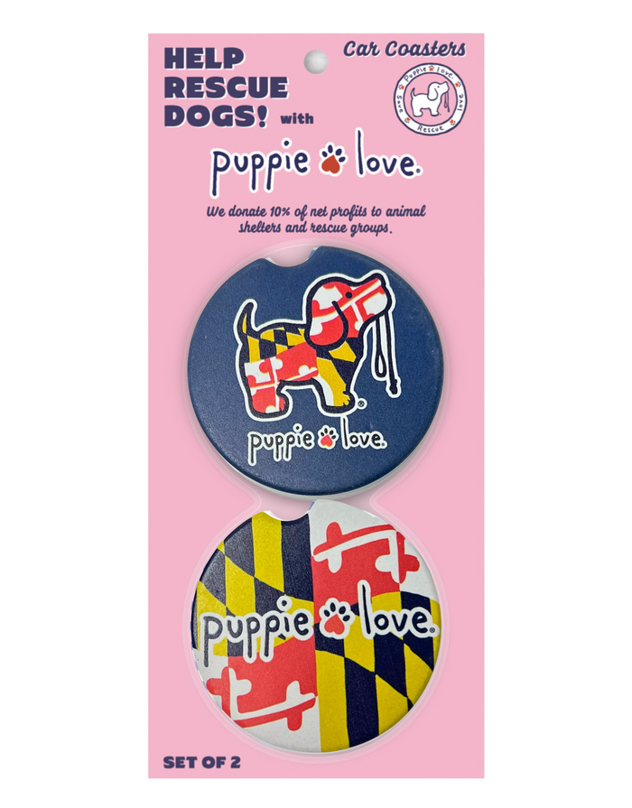 MARYLAND FLAG PUP CAR COASTER PUPPIE LOVE