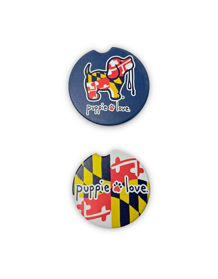 MARYLAND FLAG PUP CAR COASTER PUPPIE LOVE