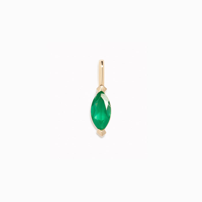 May Birthstone Pendant 14k Gold - Green Agate marquise-cut gemstone set in 14k gold displayed on white background