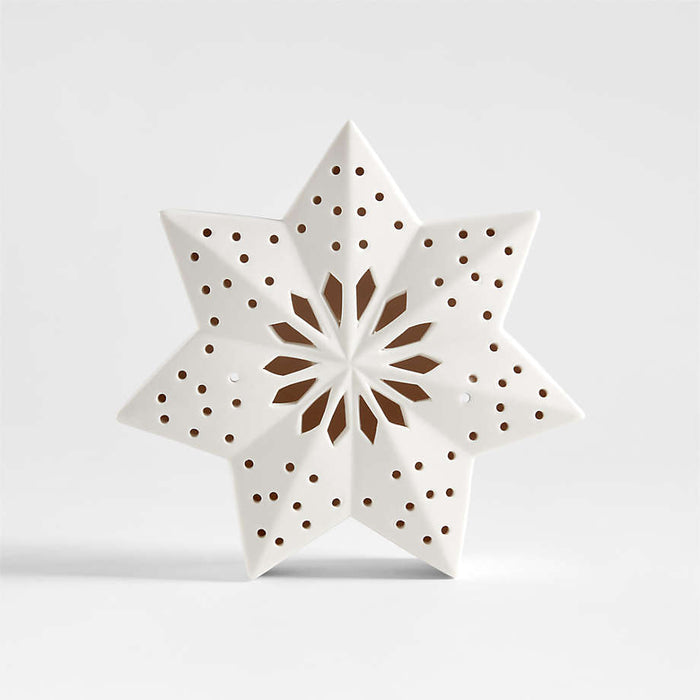 Medium LED White Holiday Ceramic Snowflake 7"