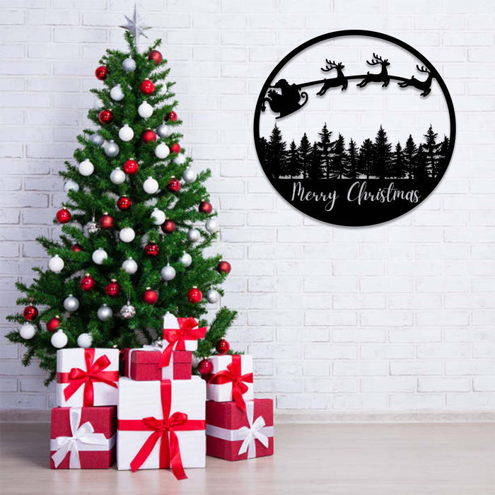 Merry Christmas Sleigh Scenery - Metal Wall Art - MetalPlex