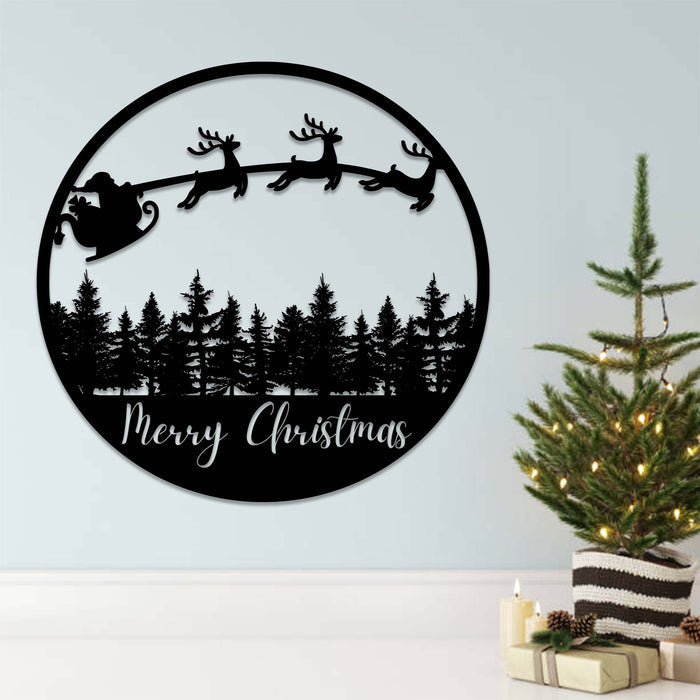 Merry Christmas Sleigh Scenery - Metal Wall Art - MetalPlex