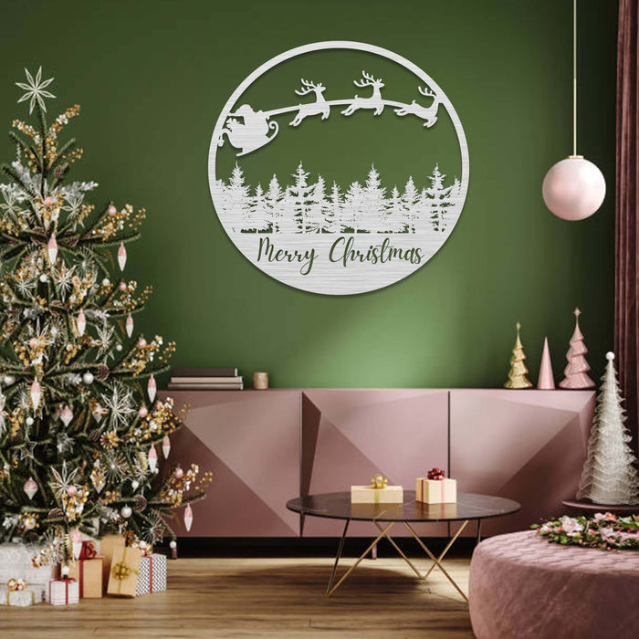 Merry Christmas Sleigh Scenery - Metal Wall Art - MetalPlex