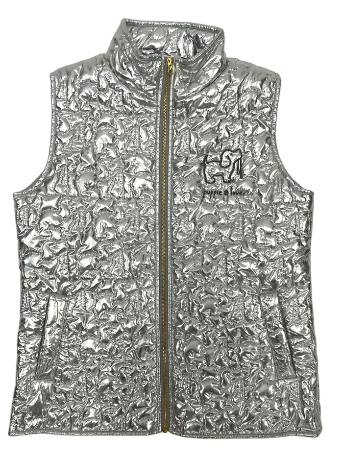 METALLIC QUILTED VEST, SILVER SUPER SALE PUPPIE LOVE