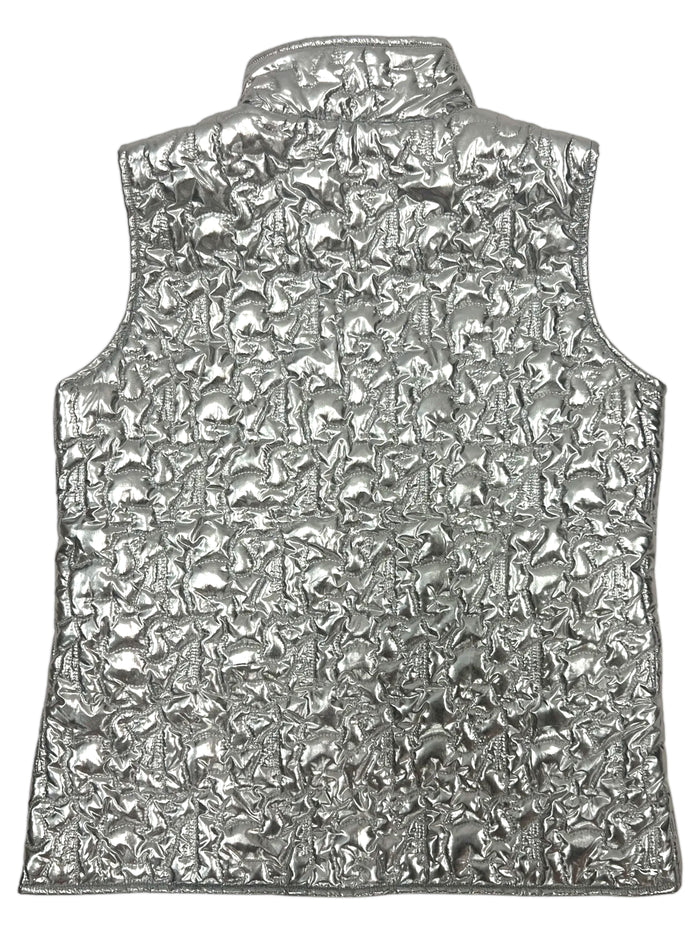 METALLIC QUILTED VEST, SILVER SUPER SALE PUPPIE LOVE