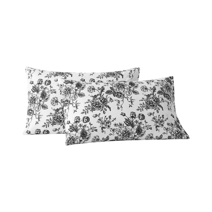 Midnight Black Floral Toile Pillowcase Set