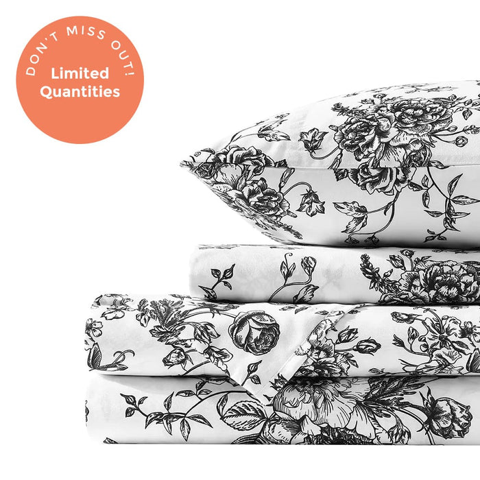 Midnight Black Floral Toile Sheet Set