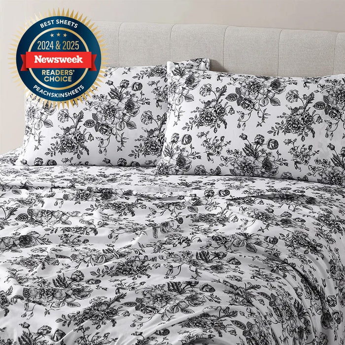 Midnight Black Floral Toile Sheet Set