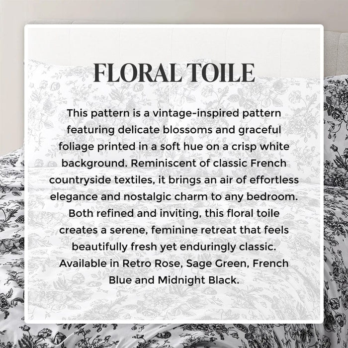 Midnight Black Floral Toile Sheet Set