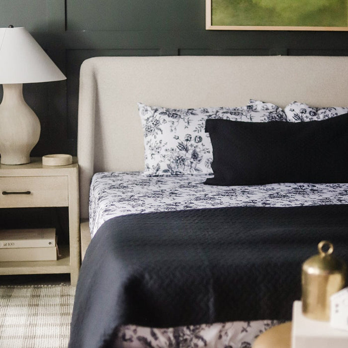 Midnight Black Floral Toile Sheet Set