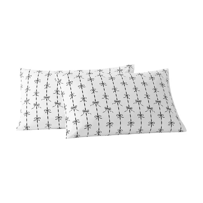 Midnight Black Ribbons and Bows Pillowcase Set