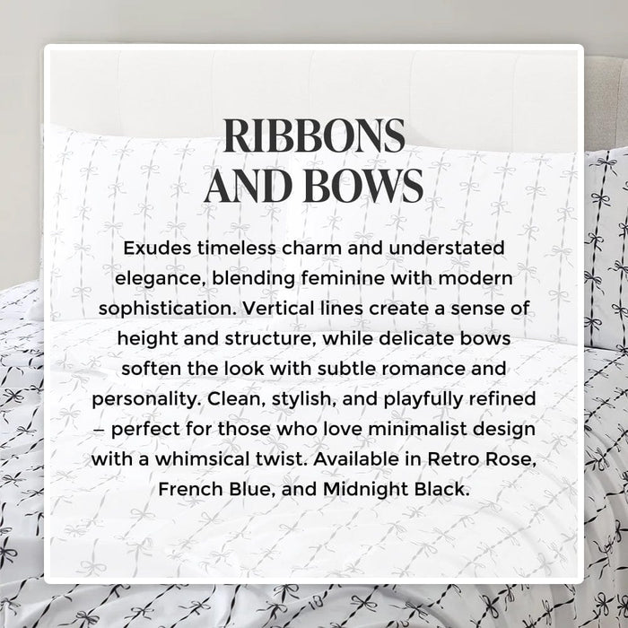 Midnight Black Ribbons and Bows Pillowcase Set