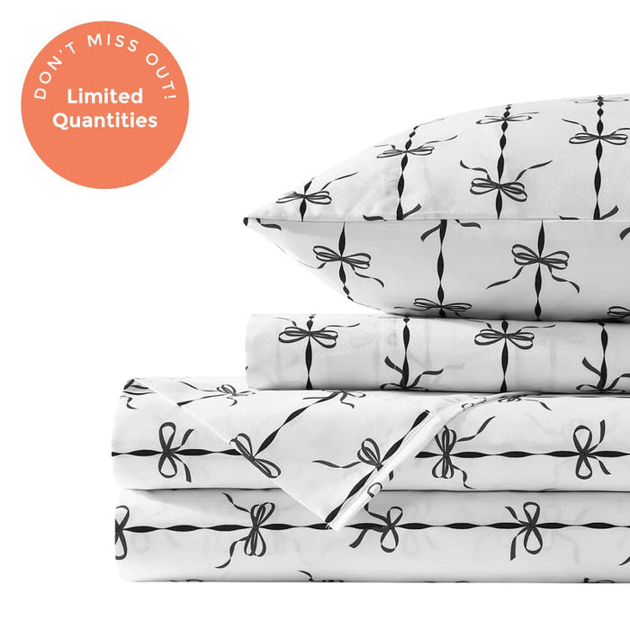 Midnight Black Ribbons and Bows Sheet Set