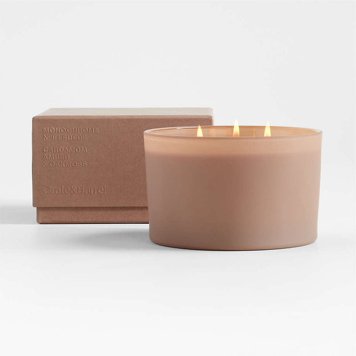 Monochrome No. 4 Suede 3-Wick Scented Candle - Cardamom, Amber and Oakmoss