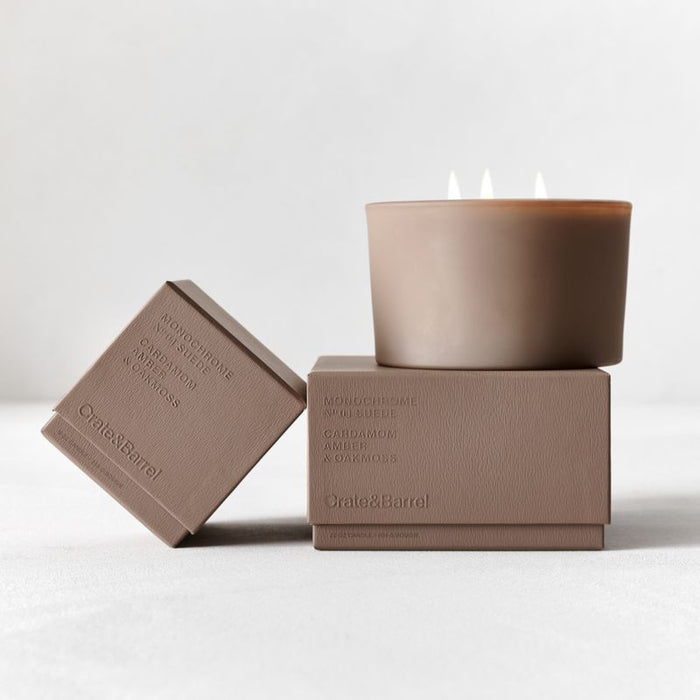 Monochrome No. 4 Suede 3-Wick Scented Candle - Cardamom, Amber and Oakmoss