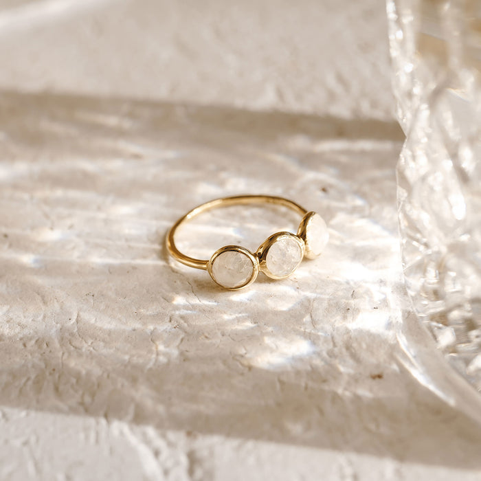 Rainbow moonstone ring in gold vermeil
