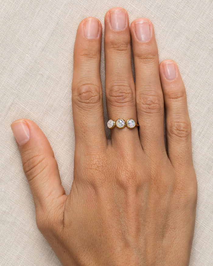 White moonstones on gold vermeil band