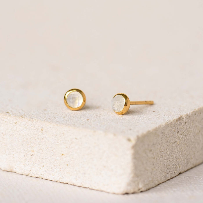 Moonstone stud earrings in gold vermeil