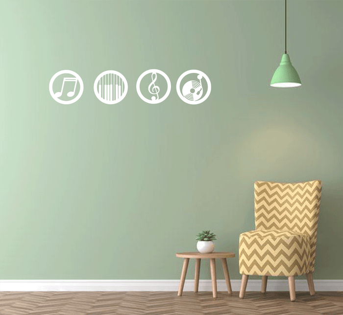 Music Emblems Set of Four Metal Wall Art – Musical Instruments Home & Studio Decor