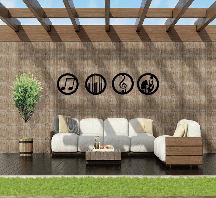 Music Emblems Set of Four Metal Wall Art – Musical Instruments Home & Studio Decor