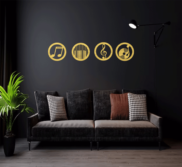 Music Emblems Set of Four Metal Wall Art – Musical Instruments Home & Studio Decor