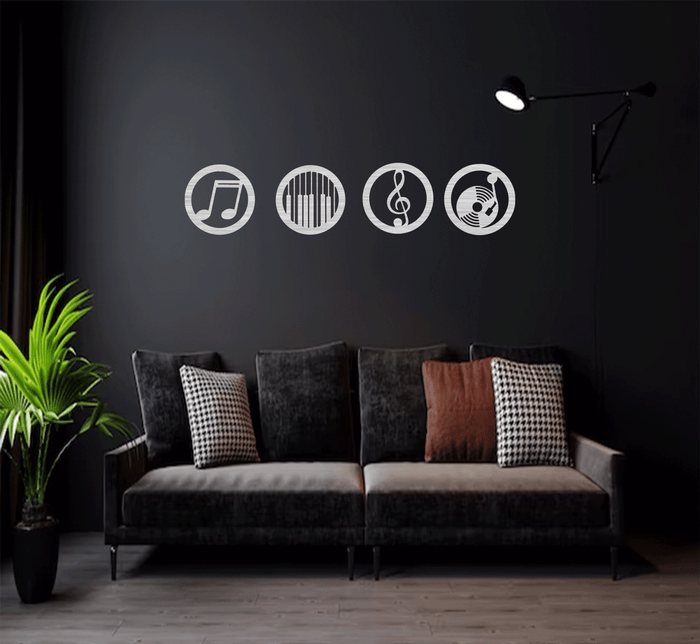 Music Emblems Set of Four Metal Wall Art – Musical Instruments Home & Studio Decor