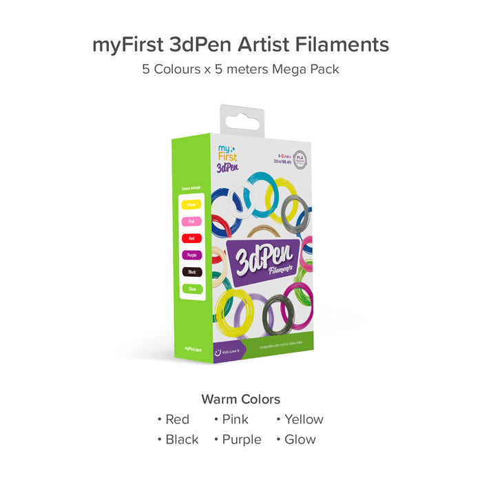 myFirst 3dPen Artist PLA Filament Refill — 6 Colors, FDA Approved
