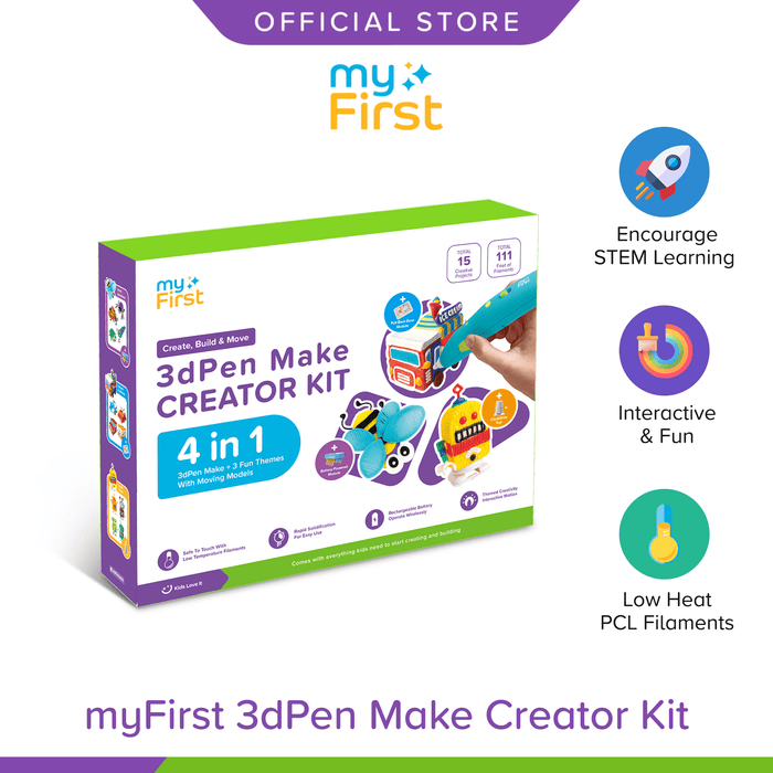 myFirst 3dPen Make Creator Kit — Kid-Safe 3D Printing Pen with Filaments