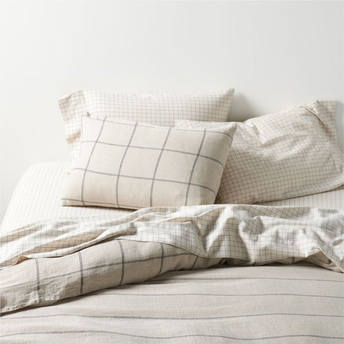 Natural Hemp Arcadia Tan and Midnight Navy Reversible Grid Full/Queen Duvet Cover