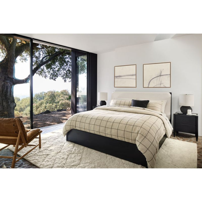Natural Hemp Arcadia Tan and Midnight Navy Reversible Grid Full/Queen Duvet Cover